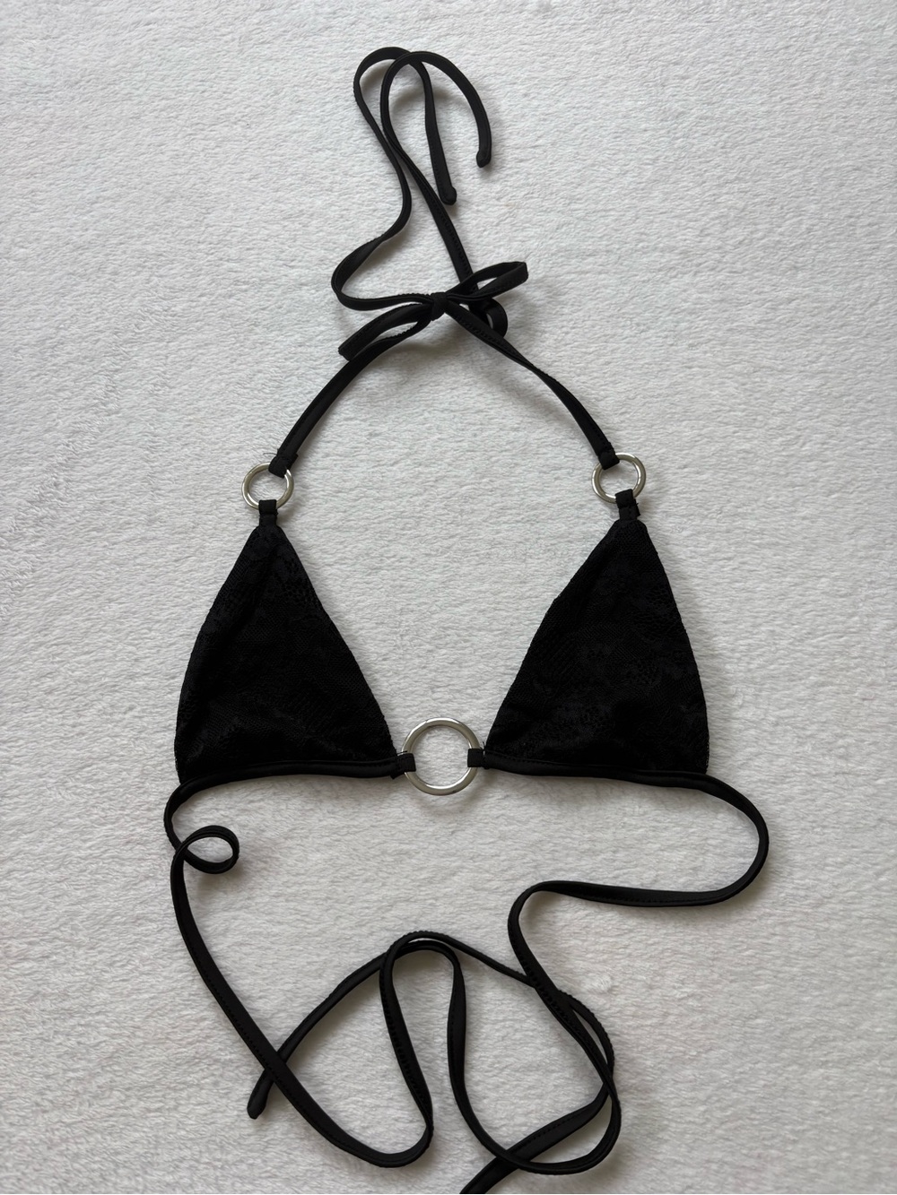 SHEIN Black Triangle Halter Bikini Top with Silver Rings